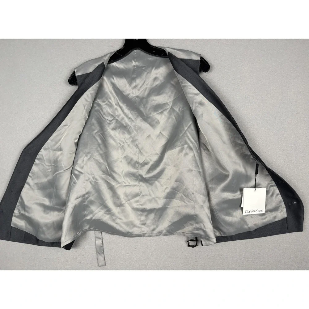 Calvin Klein Suit Vest Mens Large Gray Herringbone Belted 2 Piece Formal Wedding